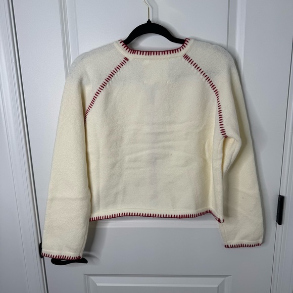 &merci Cream Button-Front Cardigan with Red Contrast Trim small - Picture 8 of 8